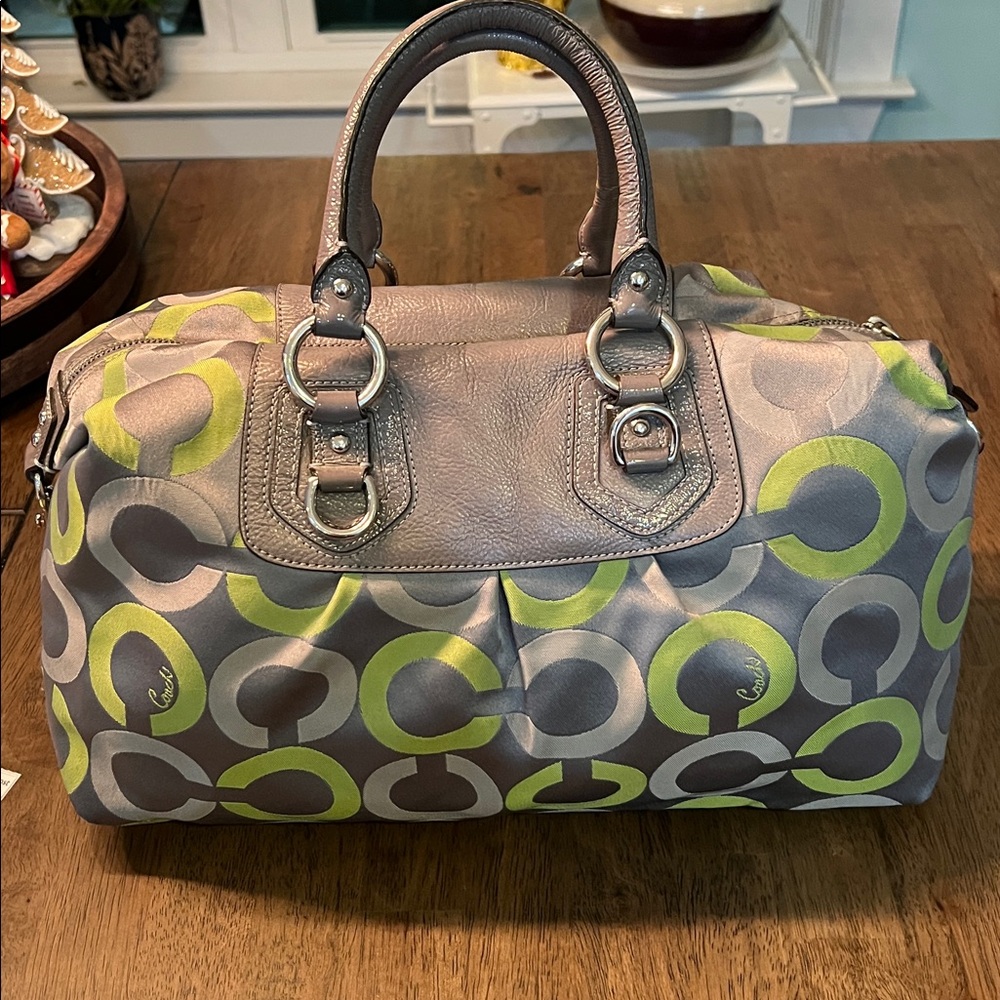 Coach Metallic Silver Bag with Lime Interior
